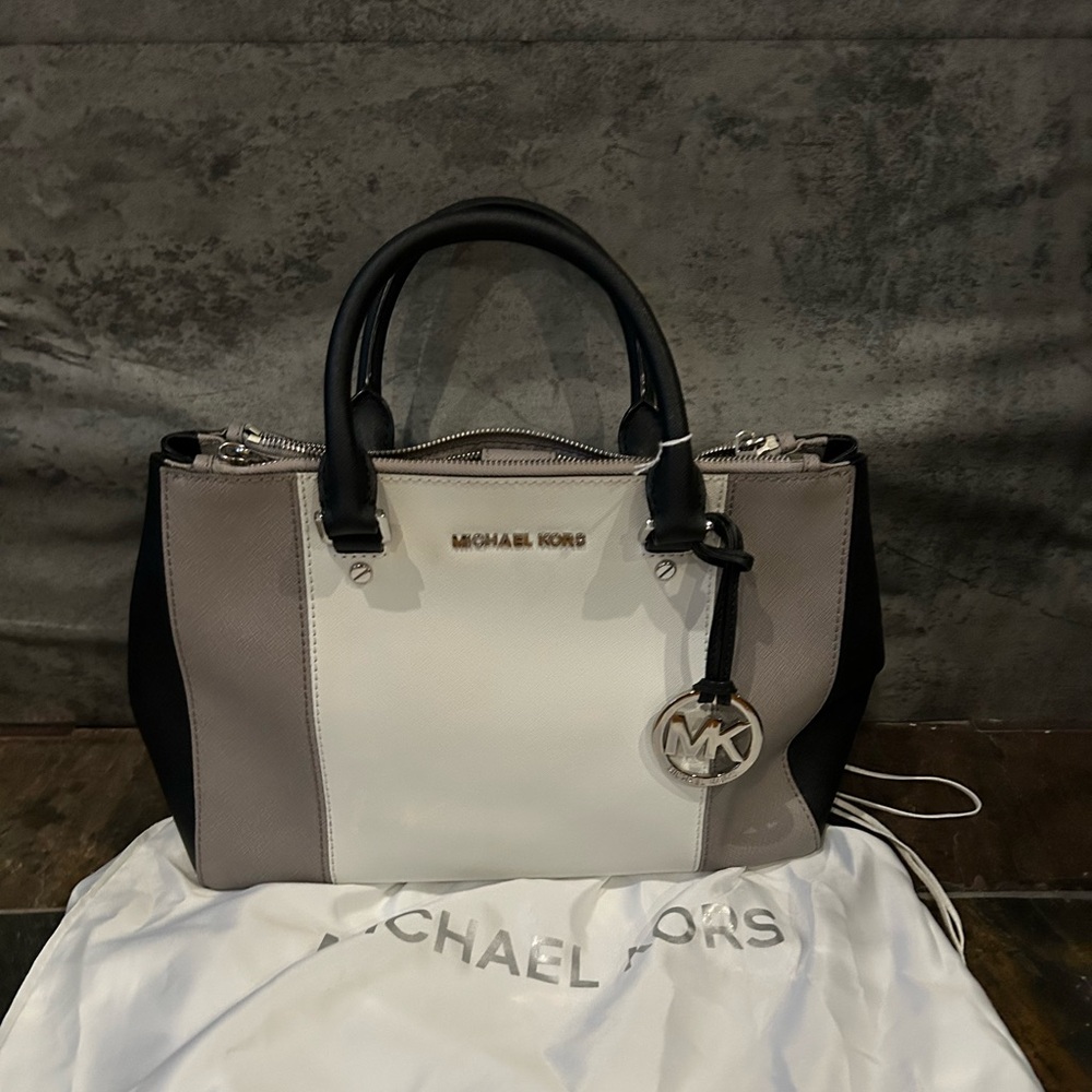 Michael Kors Black, White, and Gray Satchel